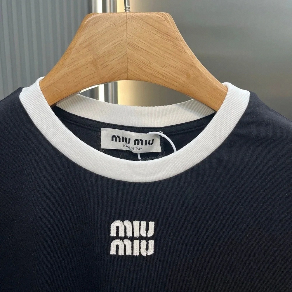 Miu Miu Form-Fitting Short-Sleeve Top in Black and White - Picture 5 of 8